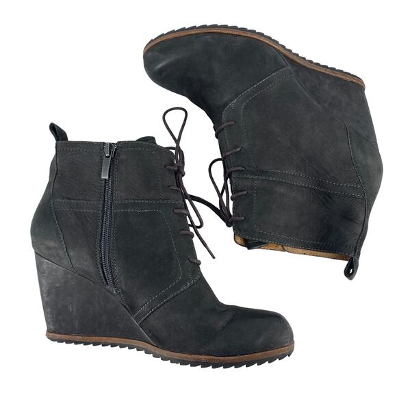 BIALA' Sz 39 Alyssa Lace-Up Leather Wedge Bootie Suede Leather Side Zip Lace Up - Picture 9 of 14